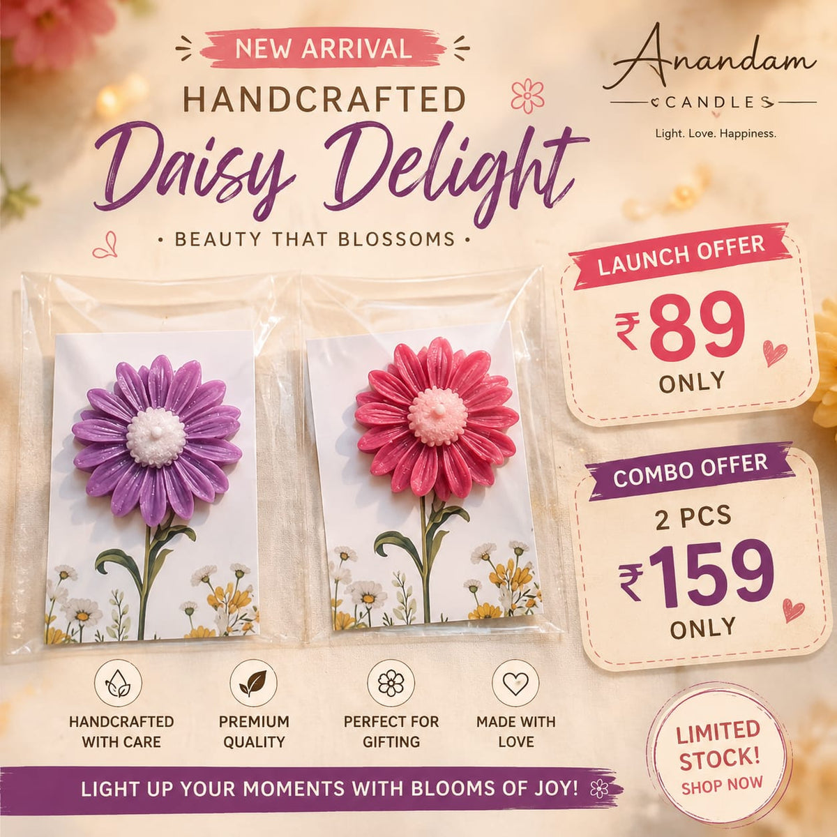 Anandam Daisy Designer Candle | Handcrafted Floral Decorative Candle | Home Décor & Gifting  Product Description